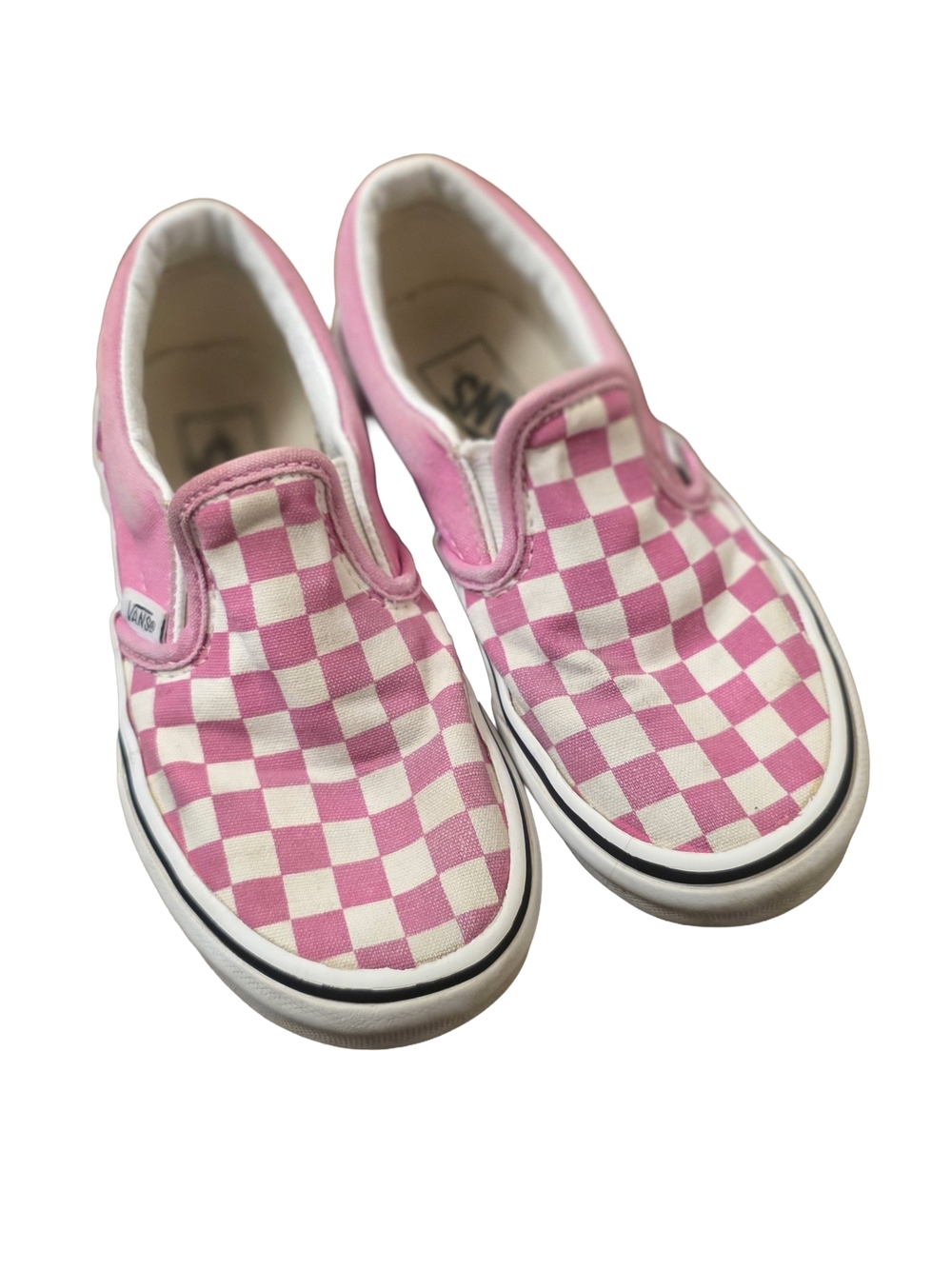 Vans Kids Slip-On Checkerboard Sneakers — Pink & White
